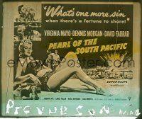 1f115 PEARL OF THE SOUTH PACIFIC glass slide '55 art of sexy Virginia Mayo in sarong, Dennis Morgan