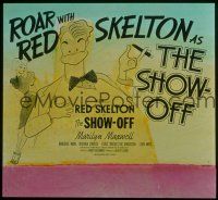 1f118 SHOW-OFF glass slide '46 art of Red Skelton with cigar & Marilyn Maxwell by Al Hirschfeld!