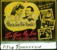 1f120 SO GOES MY LOVE glass slide '46 wonderful romantic close up of Myrna Loy & Don Ameche!