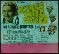 1f123 THREE WISE FOOLS glass slide '46 Margaret O'Brien is adopted by Barrymore, Stone & Arnold!