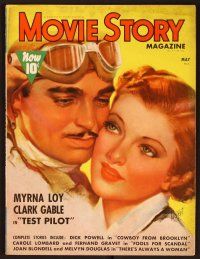 1f051 MOVIE STORY magazine May 1938 art of Clark Gable & Myrna Loy from Test Pilot by Mozert!