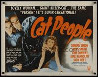 1g037 CAT PEOPLE style A 1/2sh R52 directed by Jacques Tourneur, sexy Simone Simon, horror!