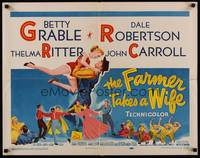 1g067 FARMER TAKES A WIFE 1/2sh '53 artwork of Dale Robertson holding up sexy Betty Grable!