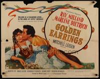 1g074 GOLDEN EARRINGS 1/2sh '47 art of gypsy Marlene Dietrich w/king of hearts & Ray Milland!