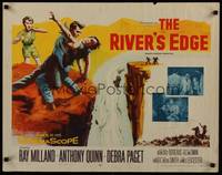 1g180 RIVER'S EDGE 1/2sh '57 Ray Milland & Anthony Quinn fighting on cliff, Debra Paget