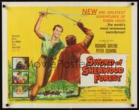 1g199 SWORD OF SHERWOOD FOREST yellow 1/2sh '60 Richard Greene as Robin Hood fighting Peter Cushing
