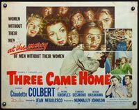 1g208 THREE CAME HOME 1/2sh '49 art of Claudette Colbert & prison women without their men!