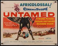 1g220 UNTAMED 1/2sh '55 cool art of Tyrone Power & Susan Hayward in Africa with native tribe!