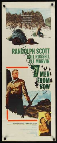 1h008 7 MEN FROM NOW insert '56 Budd Boetticher, full-length art of Randolph Scott with rifle!
