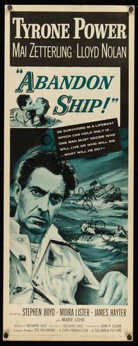 1h011 ABANDON SHIP insert '57 Tyrone Power & 25 survivors in a lifeboat which can hold only 12!