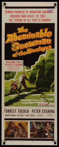 1h012 ABOMINABLE SNOWMAN OF THE HIMALAYAS insert '57 Peter Cushing, dreaded man-beast of Tibet!