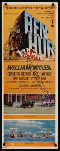 1h052 BEN-HUR insert R69 Charlton Heston, William Wyler classic religious epic, cool chariot art!