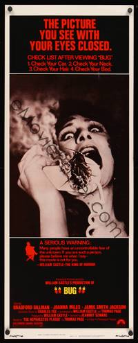 1h098 BUG insert '75 wild horror image of screaming girl on phone with flaming insect!