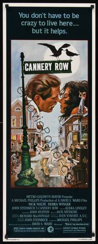 1h104 CANNERY ROW insert '82 cool art of Nick Nolte about to kiss Debra Winger by John Solie!