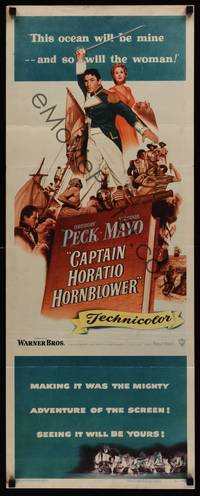 1h105 CAPTAIN HORATIO HORNBLOWER insert '51 Gregory Peck with sword & pretty Virginia Mayo!