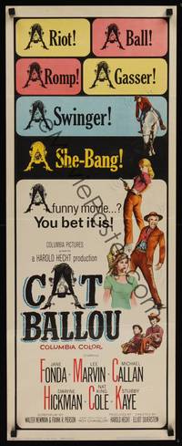 1h108 CAT BALLOU insert '65 classic sexy cowgirl Jane Fonda, Lee Marvin, great artwork!