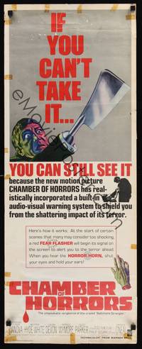 1h109 CHAMBER OF HORRORS insert '66 wild image of man with butcher knife hand!