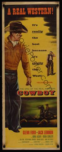 1h132 COWBOY insert '58 Glenn Ford & Jack Lemmon in a REAL western!