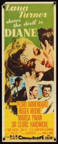 1h161 DIANE insert '56 sexy Lana Turner dares the devil, great close up romantic artwork!