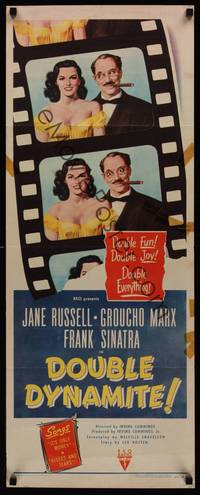 1h169 DOUBLE DYNAMITE insert '51 great artwork of Groucho Marx & sexy Jane Russell on film strip!