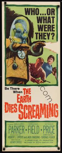 1h179 EARTH DIES SCREAMING insert '64 Terence Fisher sci-fi, wacky monster, who or what were they?