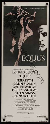 1h185 EQUUS insert '77 Richard Burton, Peter Firth, really cool artwork by Bob Peak!