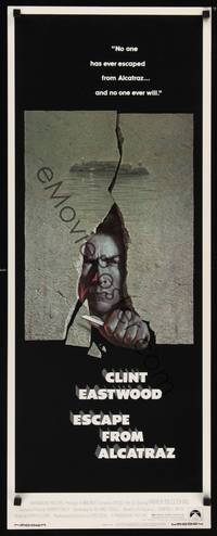 1h186 ESCAPE FROM ALCATRAZ insert '79 cool artwork of Clint Eastwood busting out by Lettick!