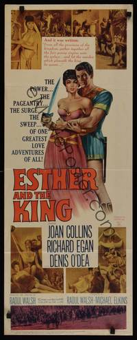 1h191 ESTHER & THE KING insert '60 Mario Bava, art of sexy Joan Collins & Richard Egan embracing!