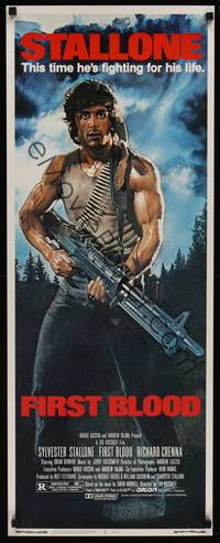 1h209 FIRST BLOOD insert '82 artwork of Sylvester Stallone as John Rambo by Drew Struzan!