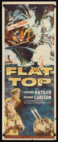 1h212 FLAT TOP insert '52 Sterling Hayden, cool art of World War II ship under fire!
