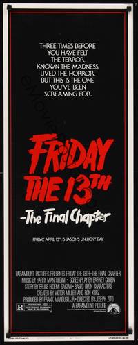 1h227 FRIDAY THE 13th - THE FINAL CHAPTER insert '84 slasher sequel, this is Jason's unlucky day!