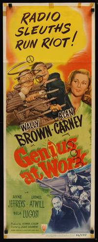 1h233 GENIUS AT WORK insert '46 Wally Brown & Alan Carney are radio sleuths run riot, Bela Lugosi!