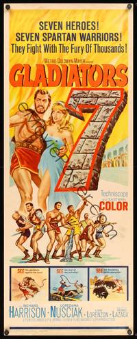 1h244 GLADIATORS SEVEN insert '63 art of 7 Spartan warriors who fight with the fury of thousands!