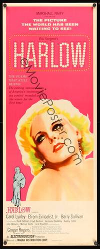 1h268 HARLOW insert '65 great artwork of Carol Lynley as The Blonde Bombshell!