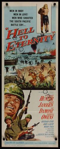 1h275 HELL TO ETERNITY insert '60 art of WWII soldier Jeffrey Hunter in battle, Patricia Owens!