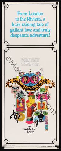 1h321 KALEIDOSCOPE insert '66 Warren Beatty, Susannah York, really cool Bob Peak art!