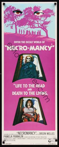 1h420 NECROMANCY insert '72 Orson Welles, occult world horror art of girl & skeleton in coffins!