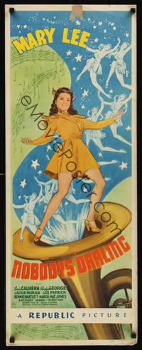 1h431 NOBODY'S DARLING insert '43 cool art of America's Little Sister Mary Lee dancing on tuba!