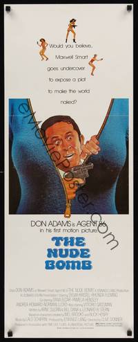 1h433 NUDE BOMB insert '80 wacky art of Don Adams as Maxwell Smart peeking out from woman's shirt!