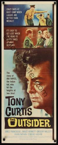 1h444 OUTSIDER insert '62 great close up art of Tony Curtis as Ira Hayes of Iwo Jima fame!