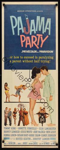 1h445 PAJAMA PARTY insert '64 Annette Funicello in sexy lingerie, Tommy Kirk, Buster Keaton shown!