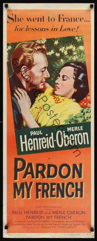 1h447 PARDON MY FRENCH insert '51 Paul Henreid, Merle Oberon went to France for lessons in love!