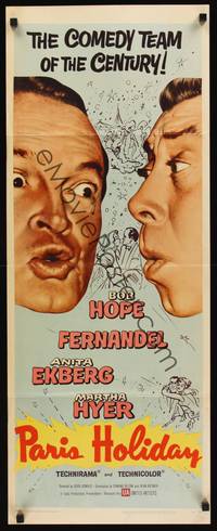 1h448 PARIS HOLIDAY insert '58 wacky close-up of comedy team Bob Hope & Fernandel!