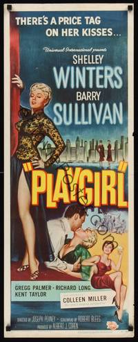 1h458 PLAYGIRL insert '54 Barry Sullivan, there's a price tag on sexy Shelley Winters' kisses!