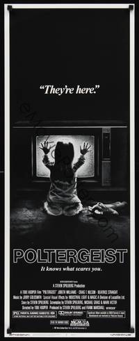 1h460 POLTERGEIST insert '82 Tobe Hooper, classic They're here image of little girl by TV!