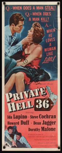 1h468 PRIVATE HELL 36 insert '54 sexy Ida Lupino makes men steal and kill, directed by Don Siegel!
