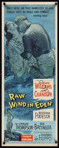 1h484 RAW WIND IN EDEN insert '58 sexy Esther Williams & Jeff Chandler kissing in the ocean!