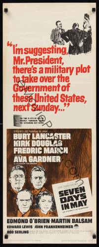 1h511 SEVEN DAYS IN MAY insert '64 Burt Lancaster, Kirk Douglas, Fredric March & Ava Gardner!