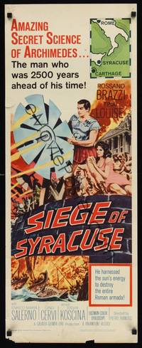1h519 SIEGE OF SYRACUSE insert '62 Rossano Brazzi, Tina Louise, the amazing story of Archimedes!