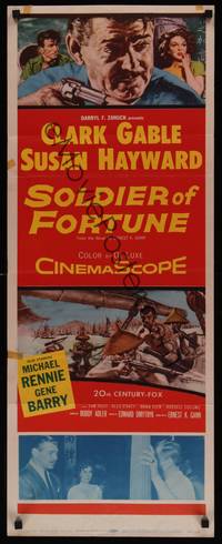 1h531 SOLDIER OF FORTUNE insert '55 art of Clark Gable shooting gun, plus sexy Susan Hayward!